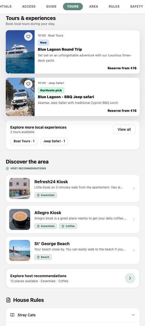 The guest view: tours and experiences, and recommendations in the area
